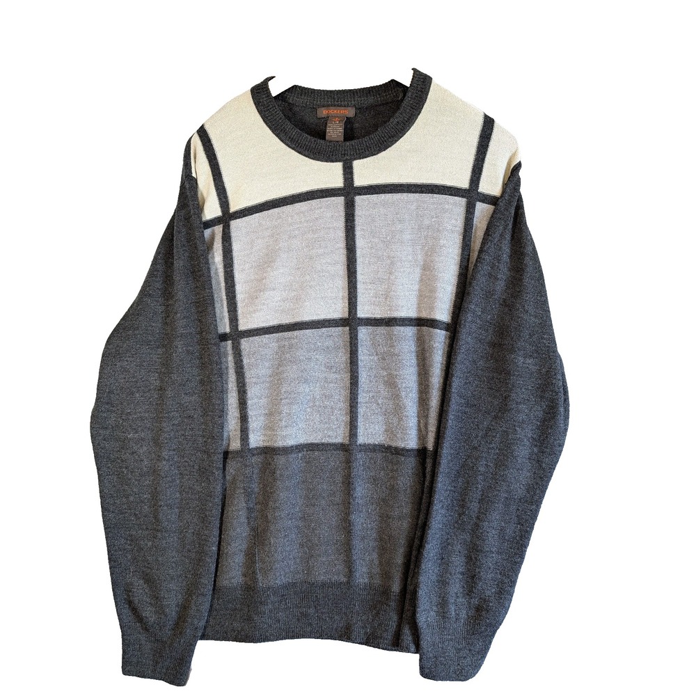 Dockers Men's Gray/Cream Argyle Sweater-Size L Preppy Grandpacore Raised Ridges